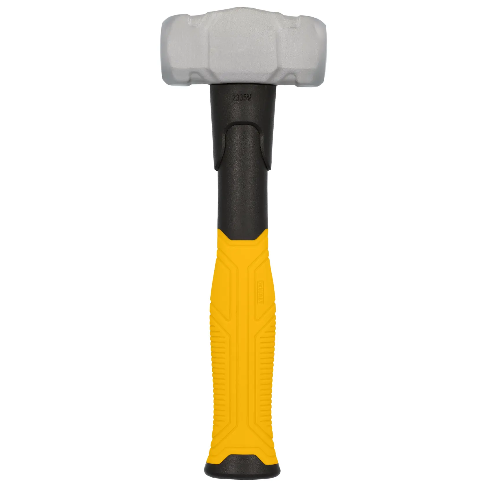 A DEWALT sledgehammer with a yellow and black ergonomic handle and a large, heavy metal head, shown against a white background.