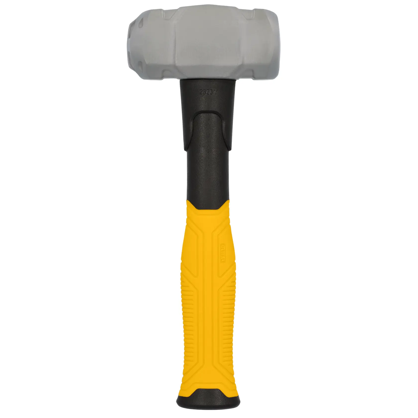 A DEWALT sledgehammer with a gray metal head and a black and yellow textured handle, photographed on a white background.