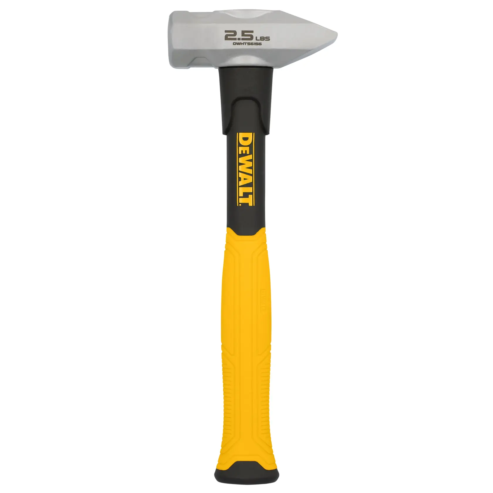 A DEWALT 2.5 lbs sledge hammer with a yellow and black handle, model DWHT56156, shown against a white background.