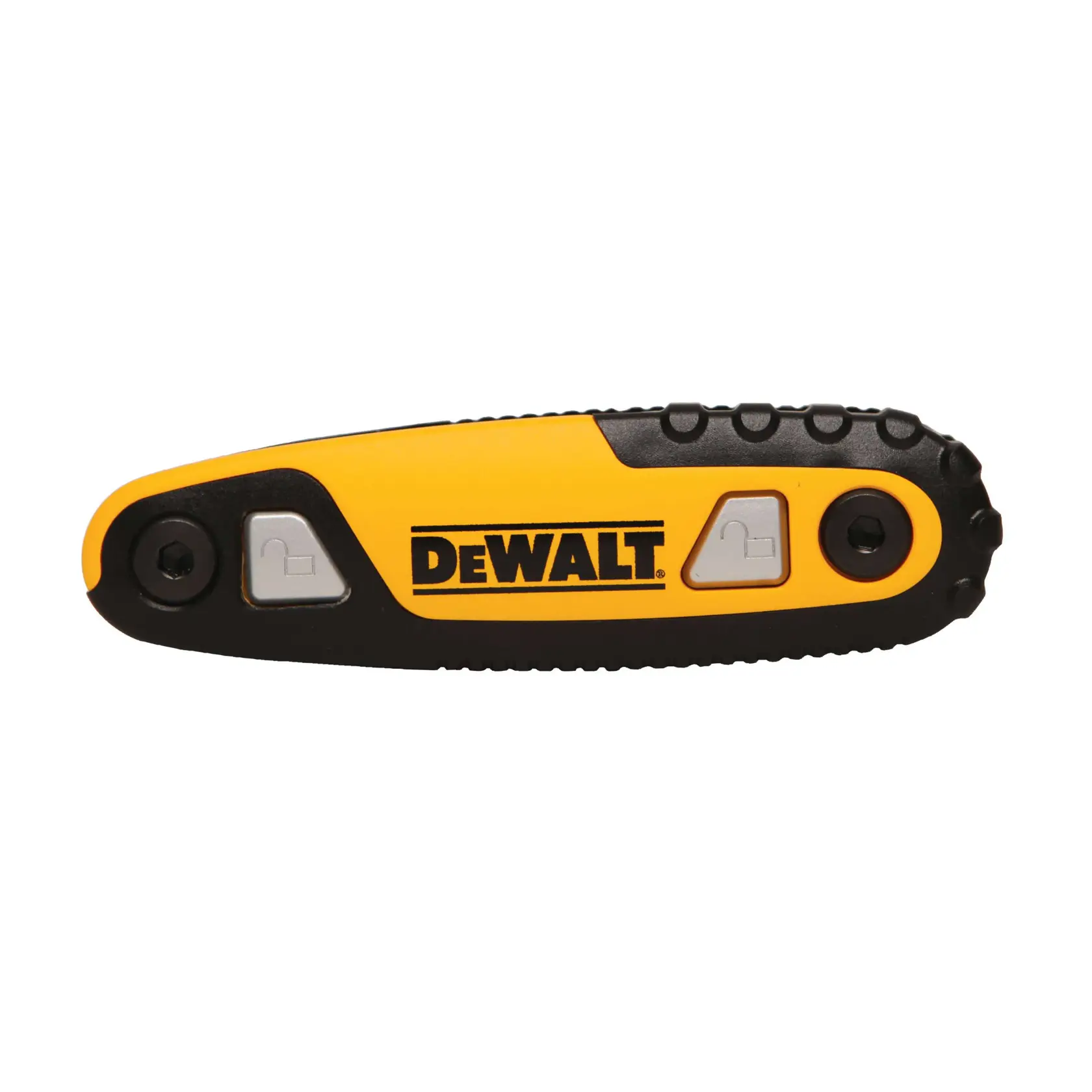 DEWALT folding hex key set with multiple black hex keys extended, black and yellow handle.