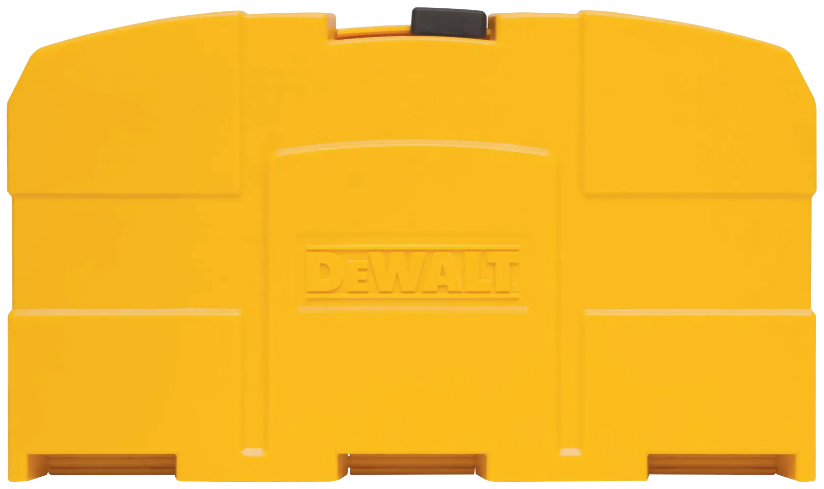A yellow DEWALT-branded hard plastic case with a molded design, used for storing tools or accessories.