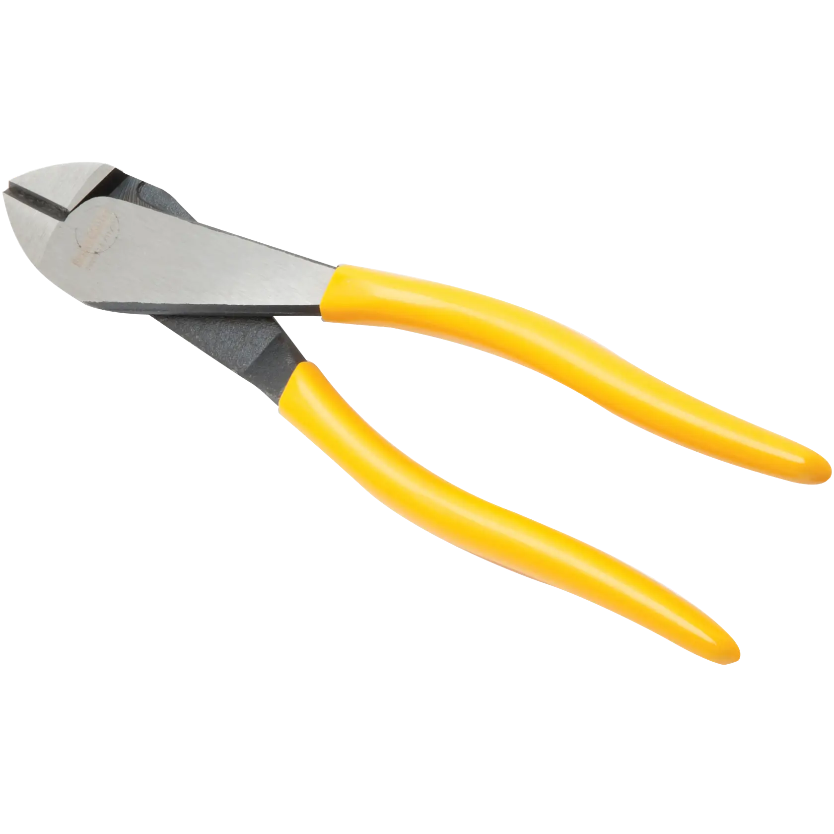 A pair of DEWALT diagonal cutting pliers with yellow handles on a white background.