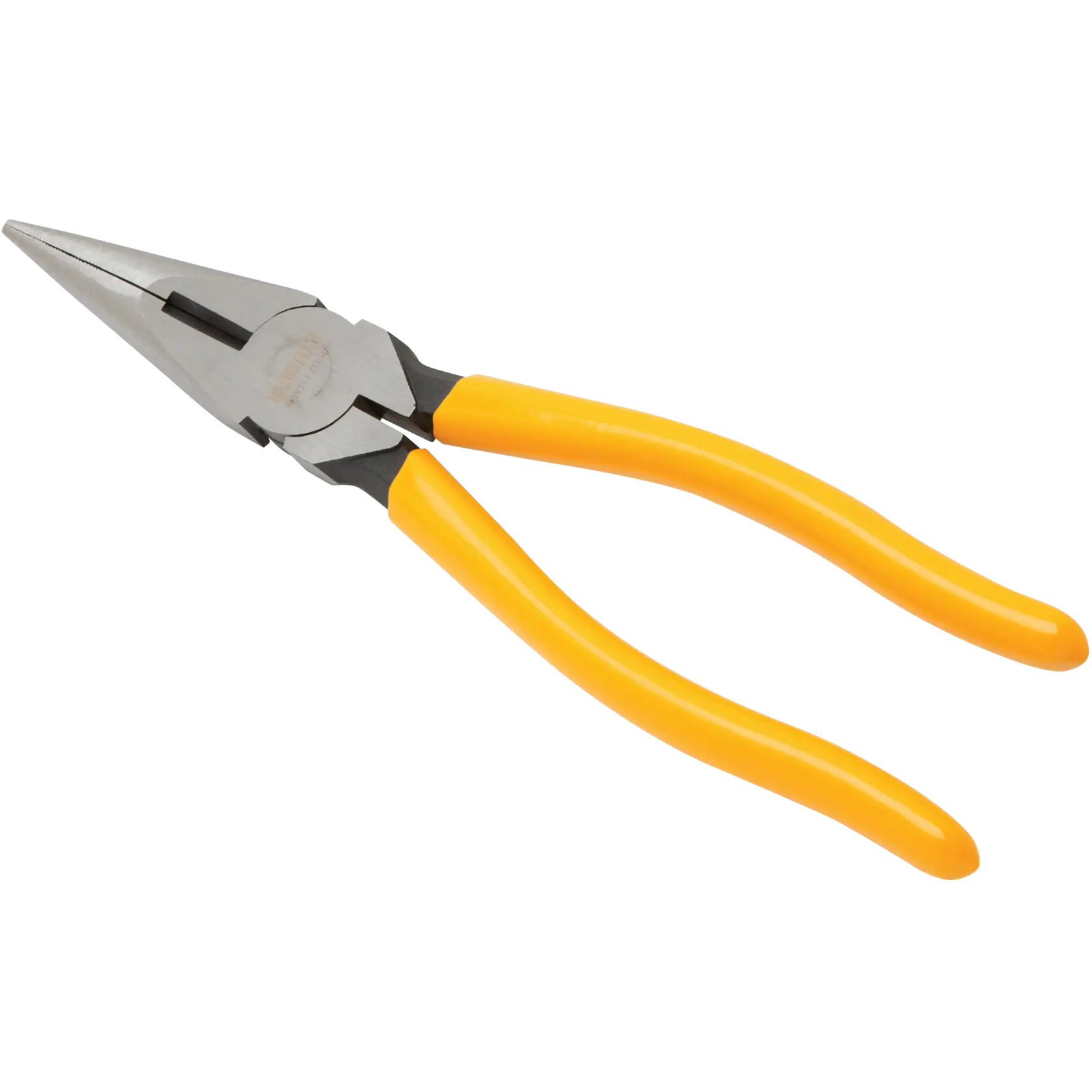 A pair of long nose pliers with yellow handles, designed for gripping, bending, and cutting wire. The tool is shown against a white background.