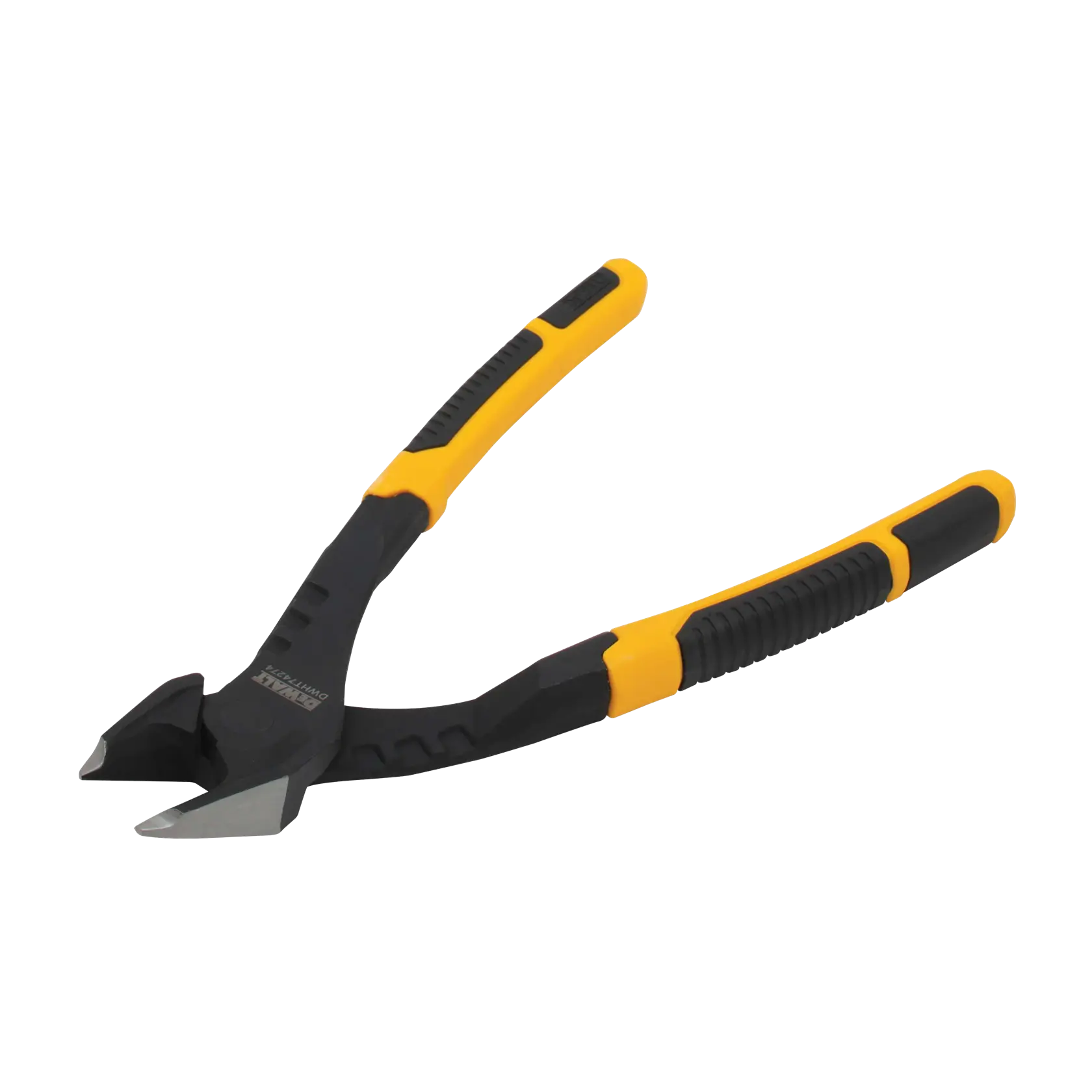 A DEWALT diagonal cutting pliers with yellow and black handles, designed for cutting wires.