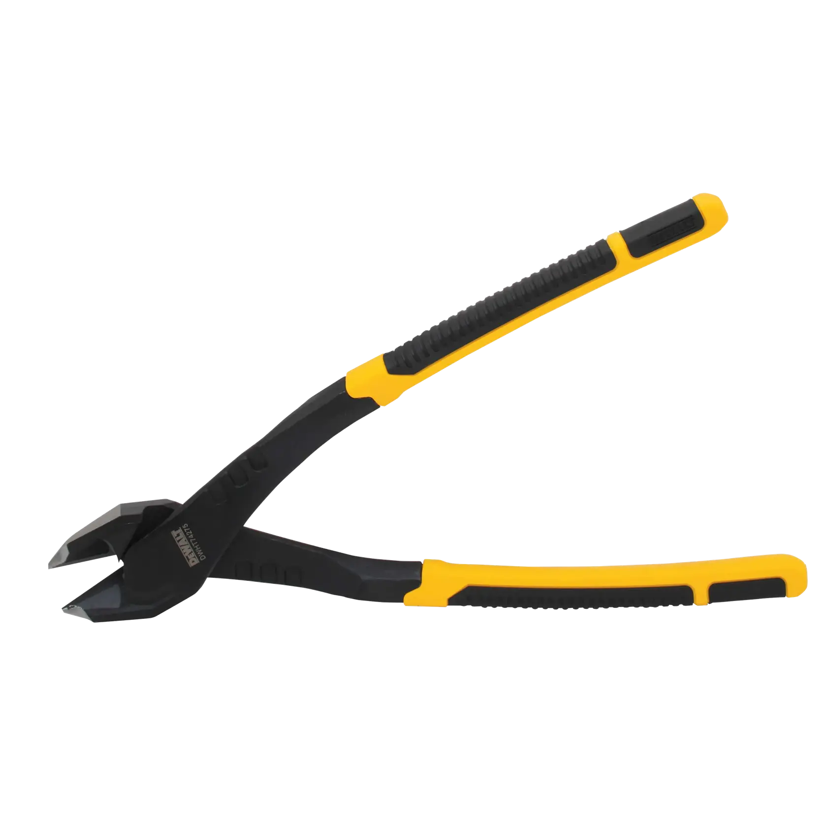 A pair of DEWALT long-handled diagonal cutting pliers with black and yellow ergonomic grips, designed for cutting wires and other materials.