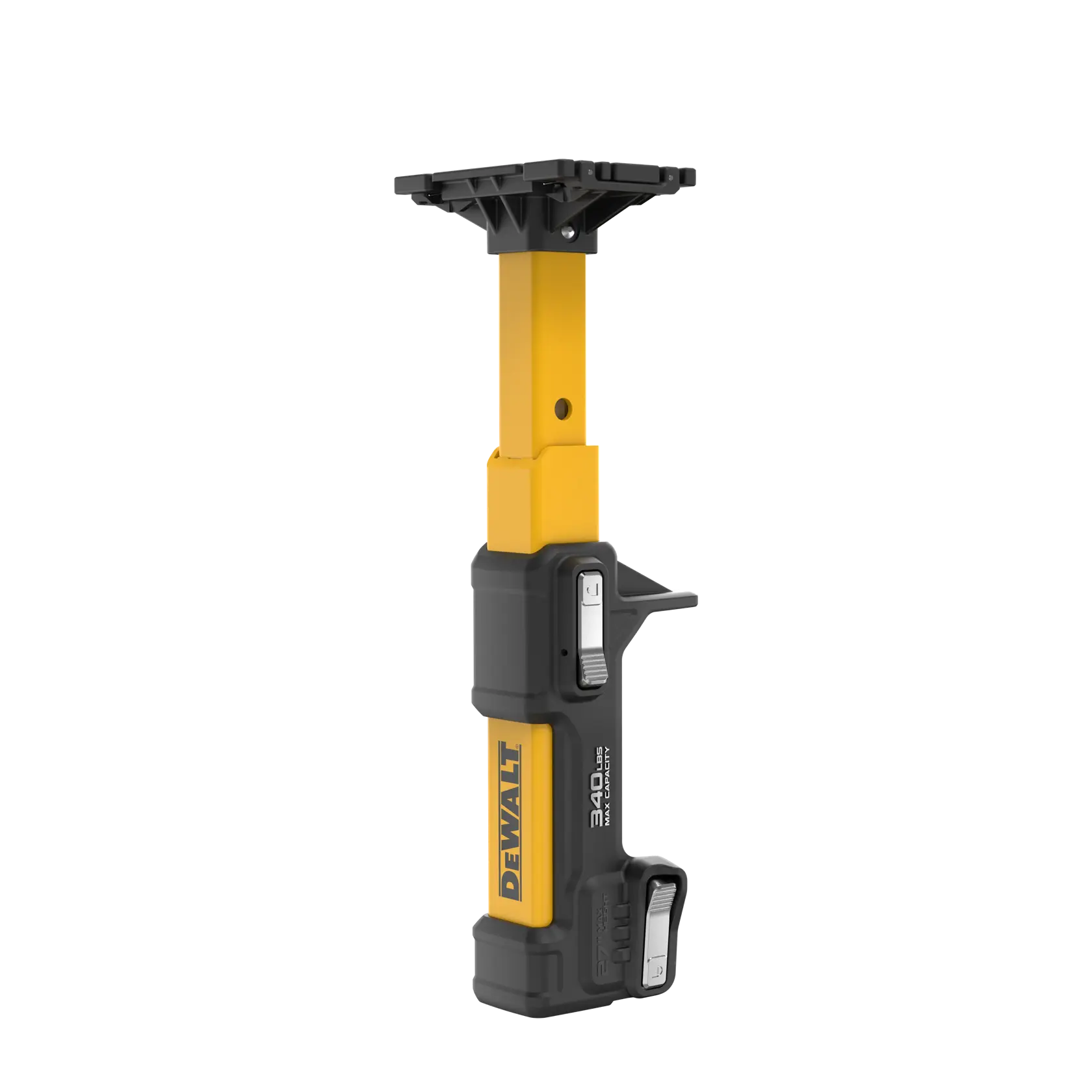 DEWALT adjustable support tool with yellow and black body, used for stabilizing objects during photography.