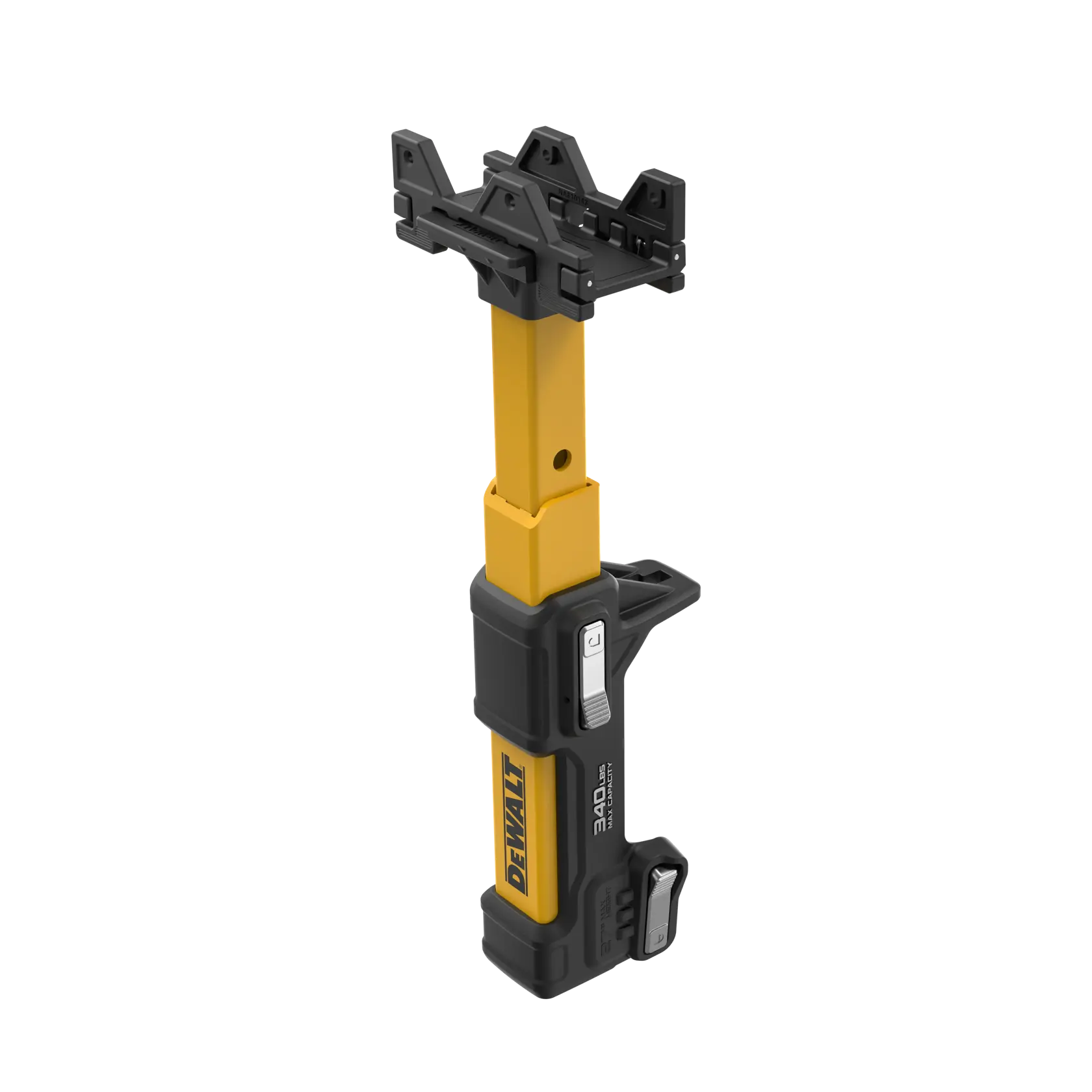 DEWALT adjustable photography stand with yellow and black body, designed for stable camera or light mounting.
