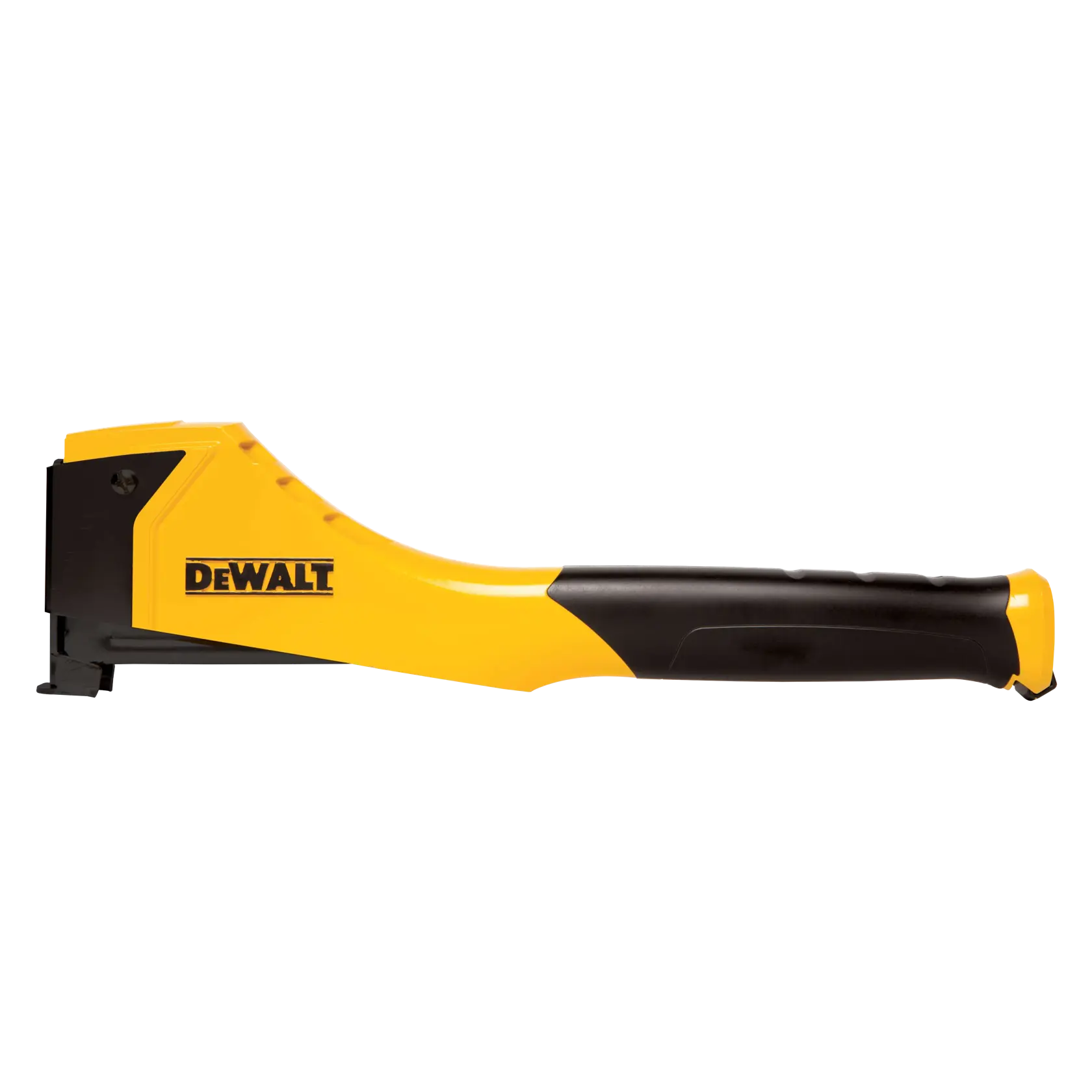 A DEWALT hammer tacker stapler in yellow and black, shown against a white background.