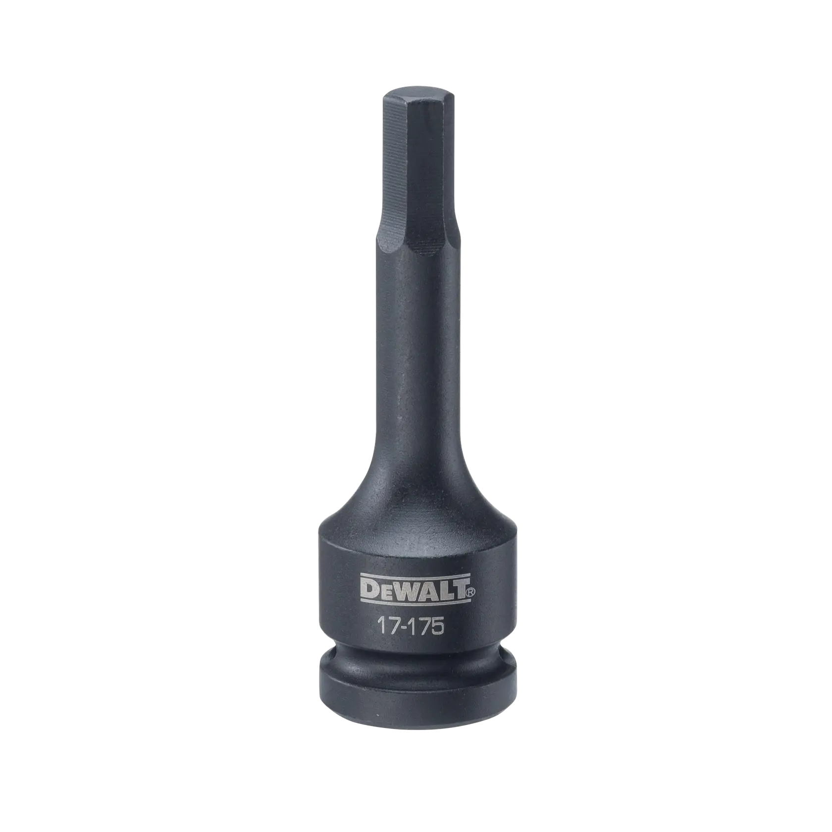 A DEWALT branded black hex bit socket tool, model DWMT17175, designed for use with compatible ratchets or drivers.