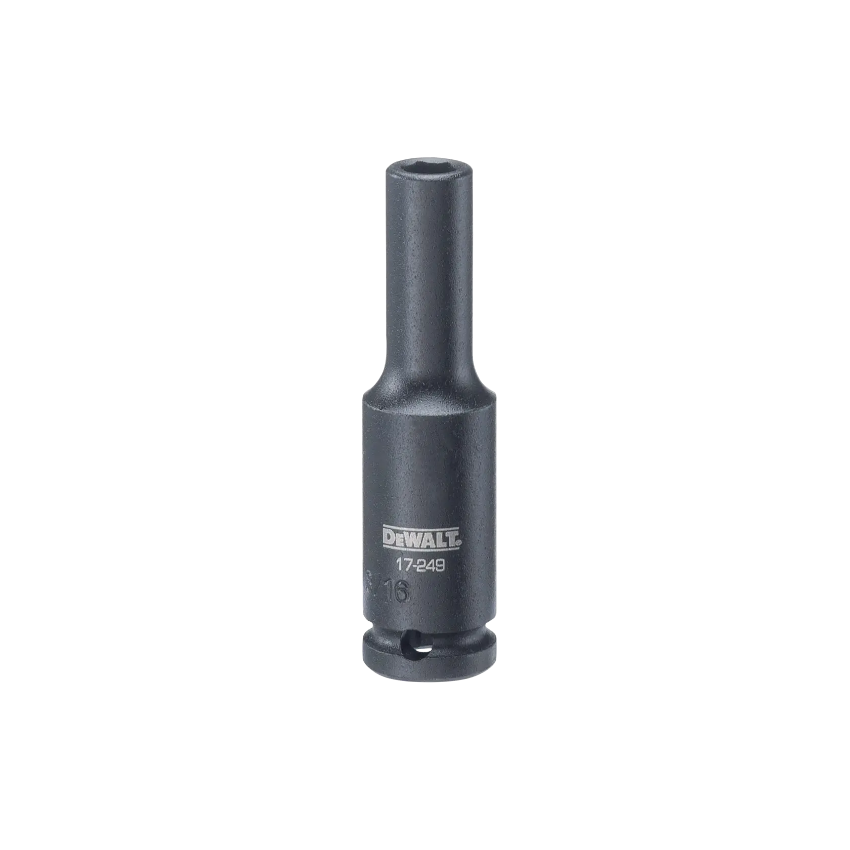 A DEWALT branded deep socket tool with the model number DWMT17249, designed for use with ratchets and socket wrenches.