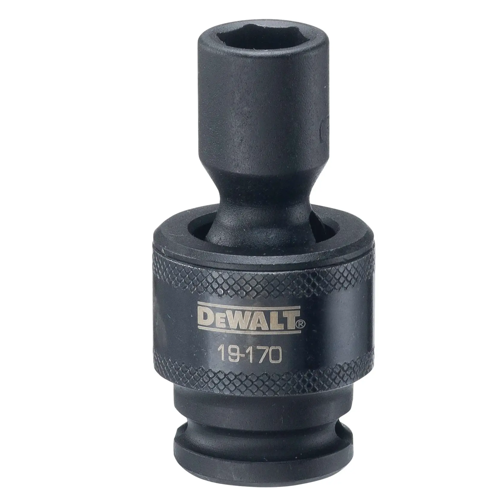 Profile of 6 point DEWALT 3 eighths inch drive universal metric impact socket.