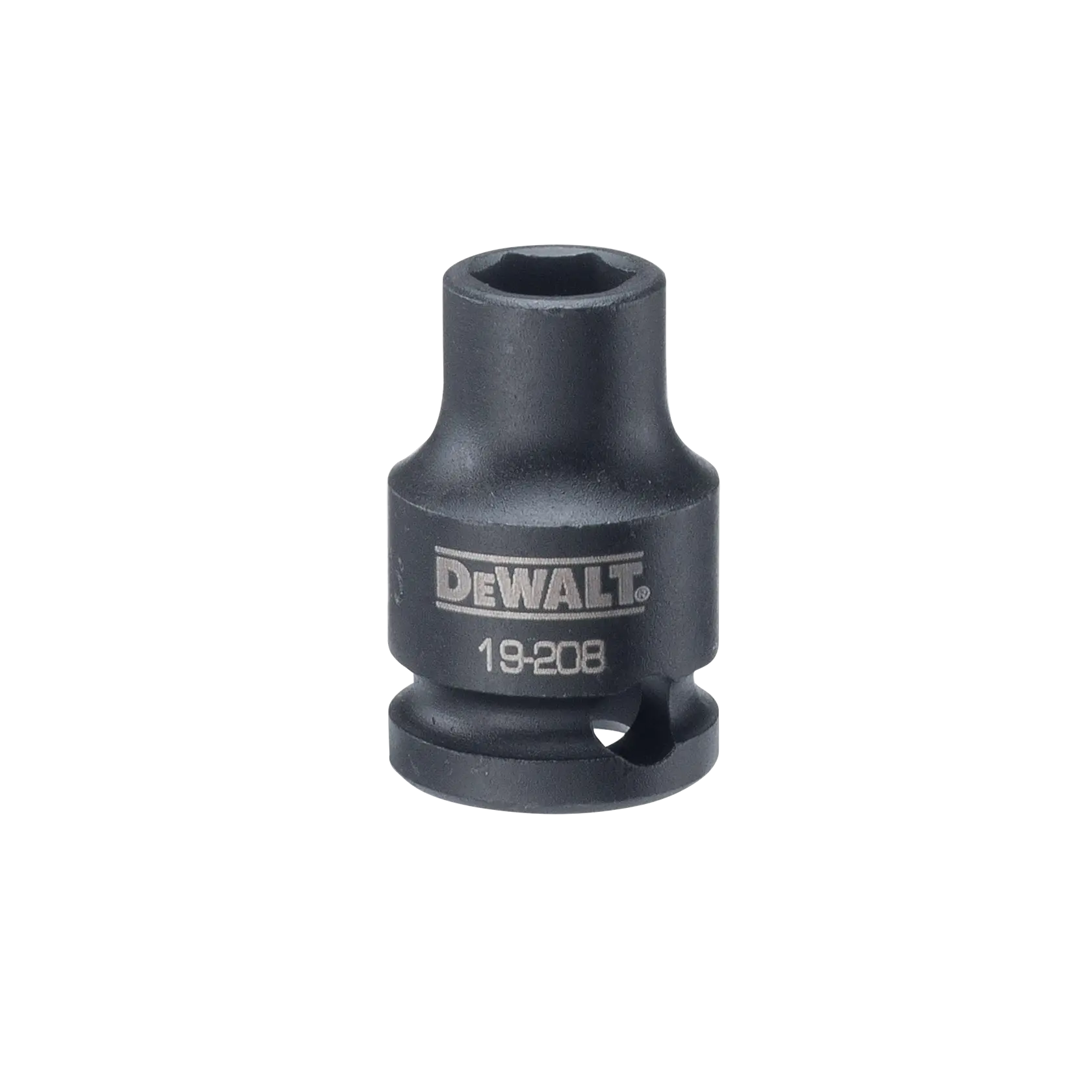 Profile of 6 point DEWALT 3 eighths inch drive impact socket.