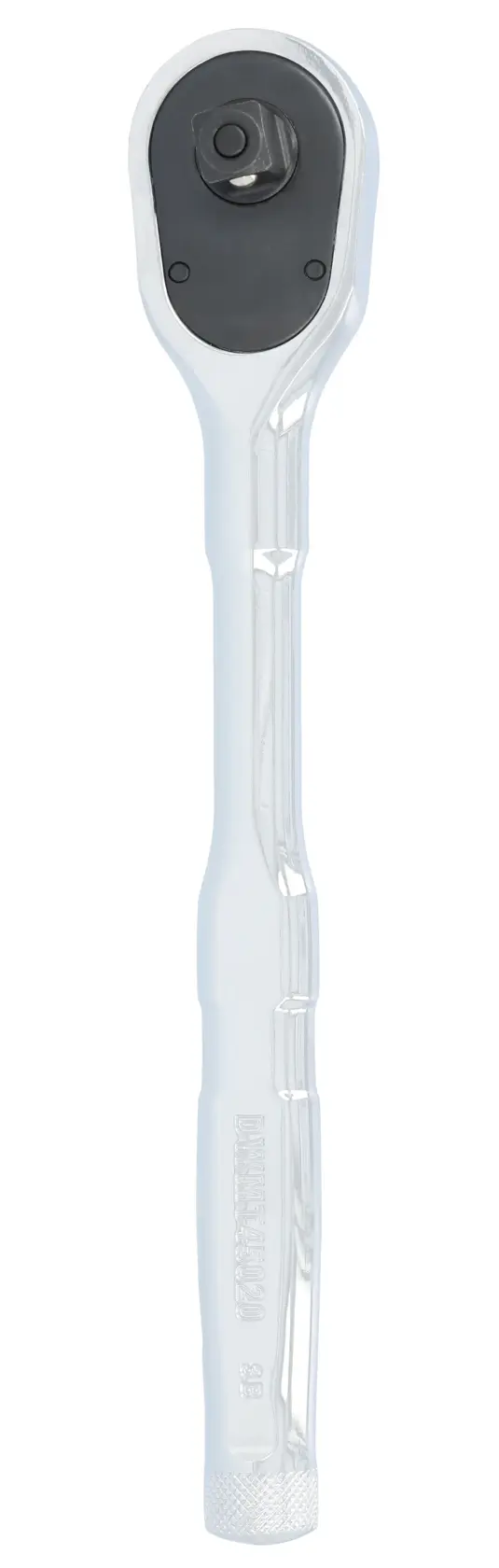 A DEWALT ratchet wrench tool with a long handle and a black rotating head, shown vertically against a white background.