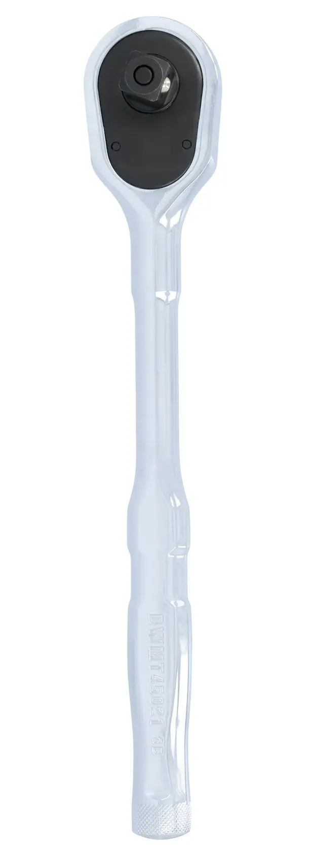 A DEWALT ratchet wrench with a long, chrome handle and a black gear head, shown against a white background.