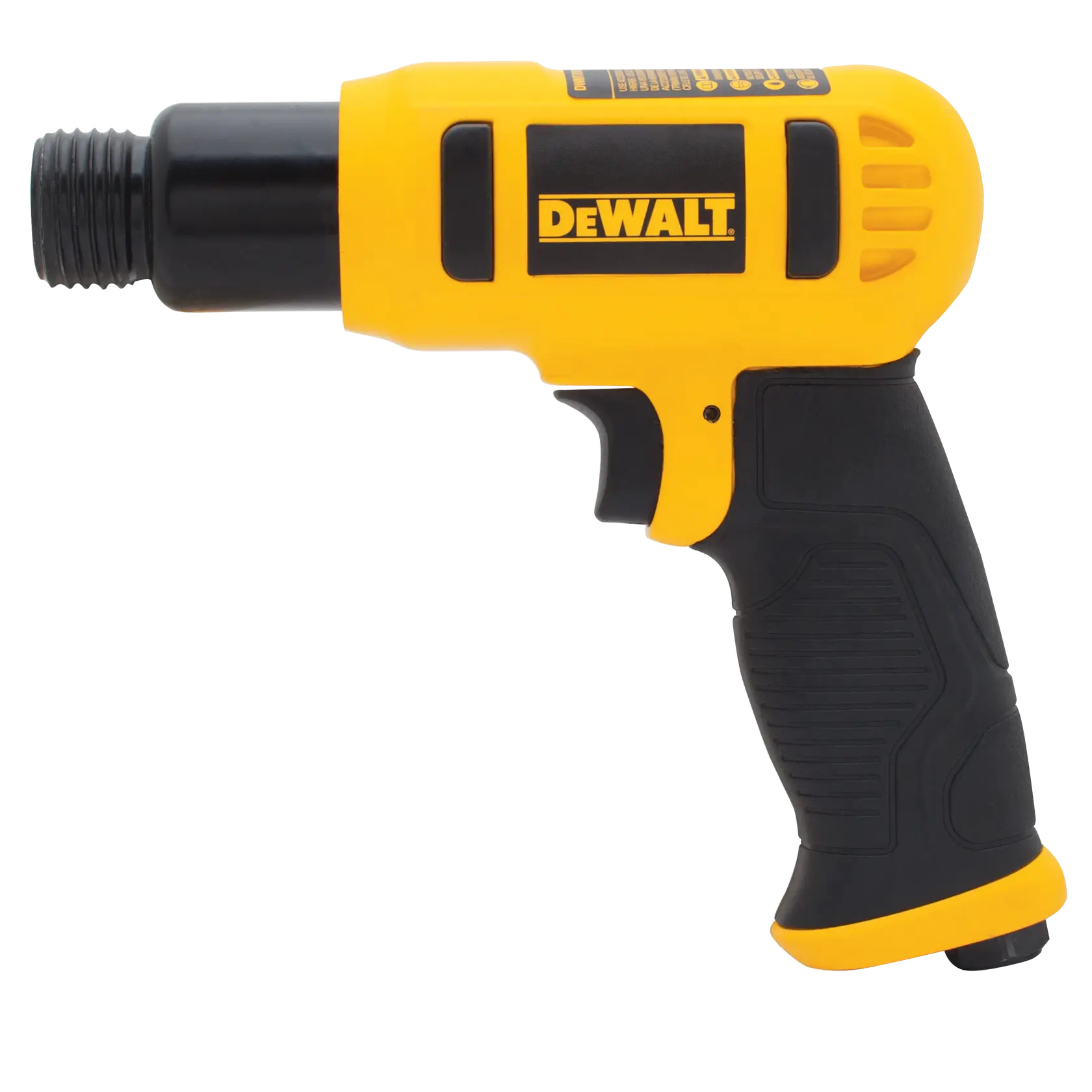A DEWALT DWMT70785 air impact wrench tool in yellow and black, shown isolated on a white background.