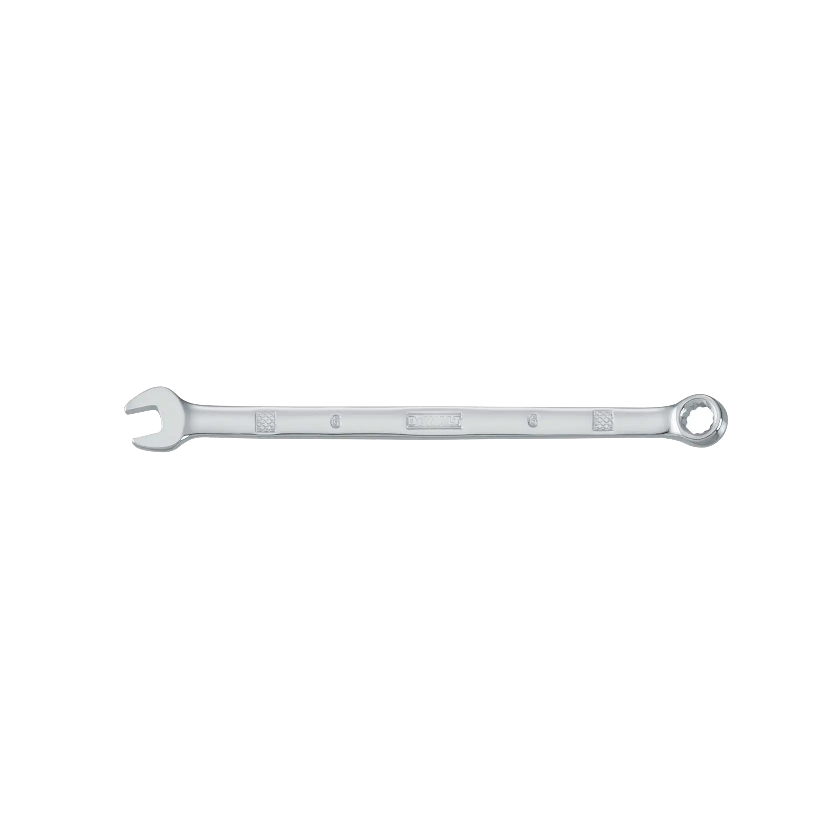 A silver combination wrench with an open end on the left and a closed ratcheting box end on the right, photographed on a white background.