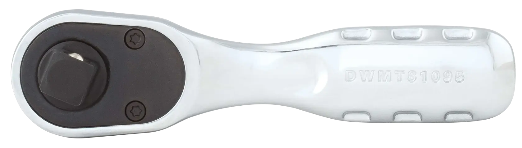 A DEWALT DWMT81095 ratchet wrench with a compact, chrome-finished handle and a square drive head.