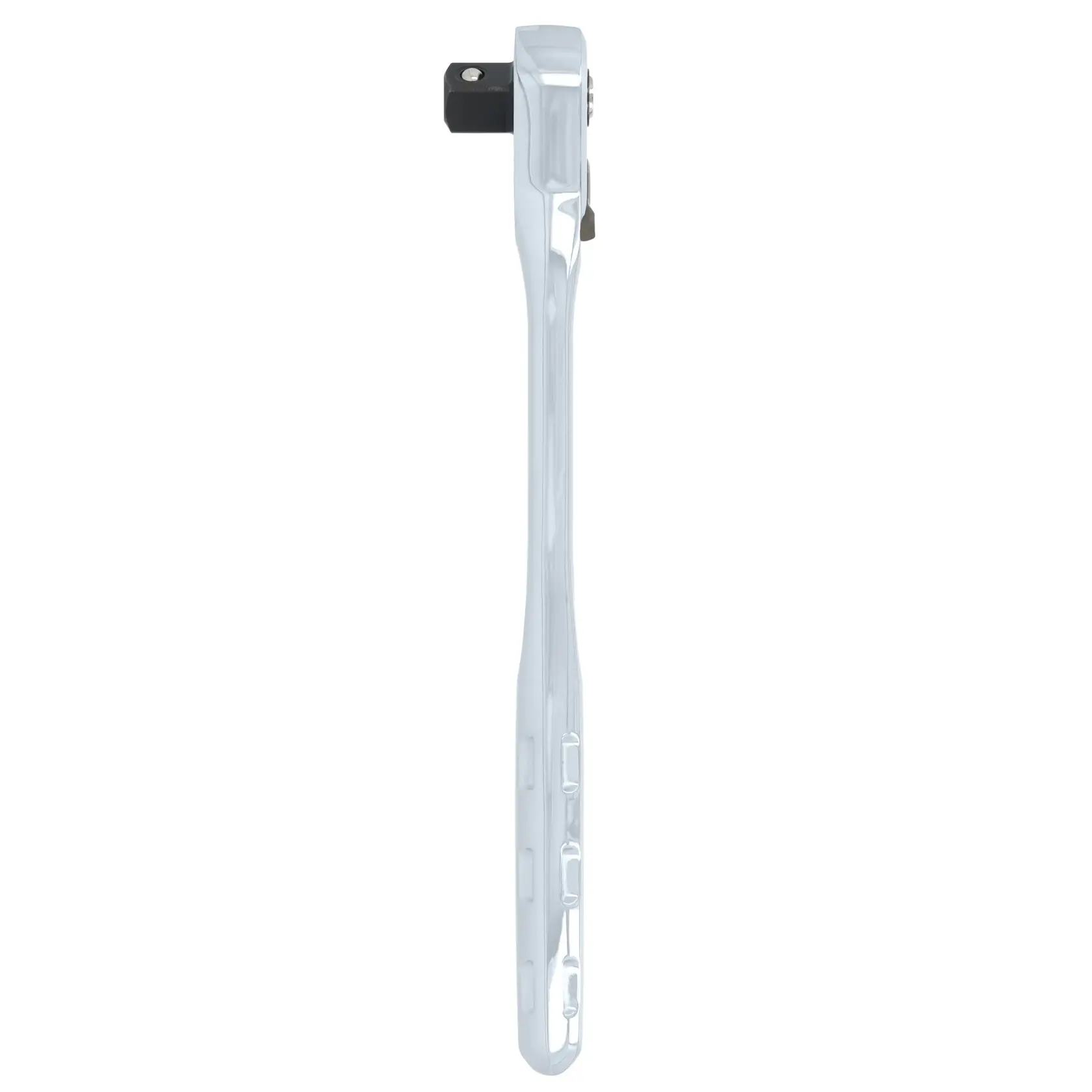 Side view of a DEWALT long handle ratchet wrench with a square drive, showing the chrome finish and ergonomic grip.
