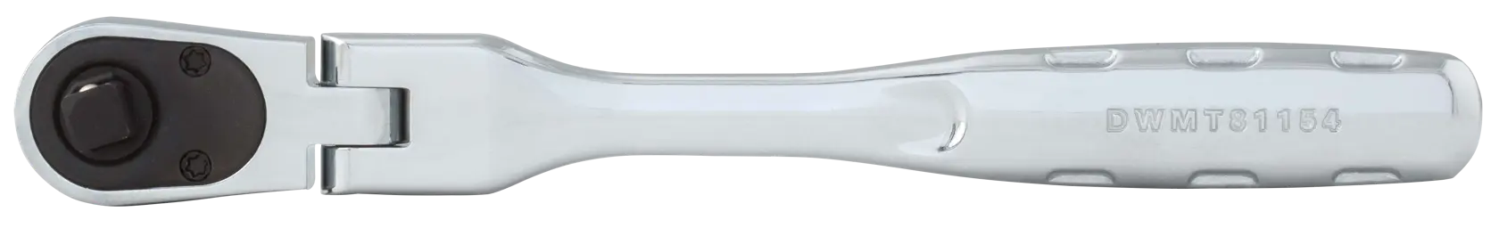 A DEWALT DWMT81154 flexible head ratchet with a polished chrome finish, shown on a white background.