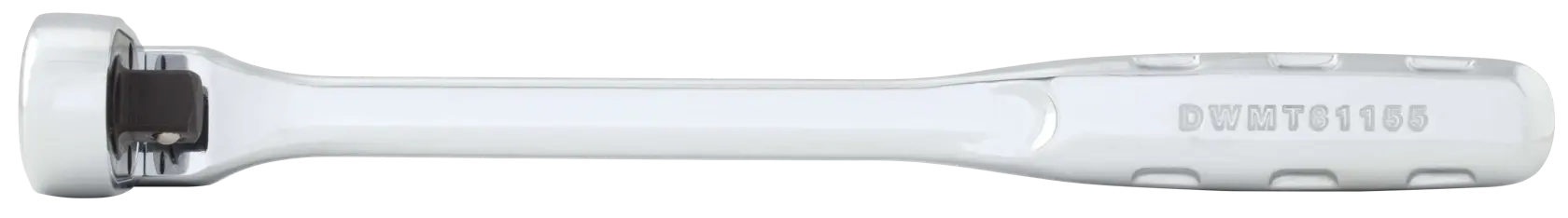 A chrome-finished DEWALT breaker bar, model DWMT81155, shown in a horizontal position against a white background. The tool features a socket attachment head on one end and embossed model number on the handle.