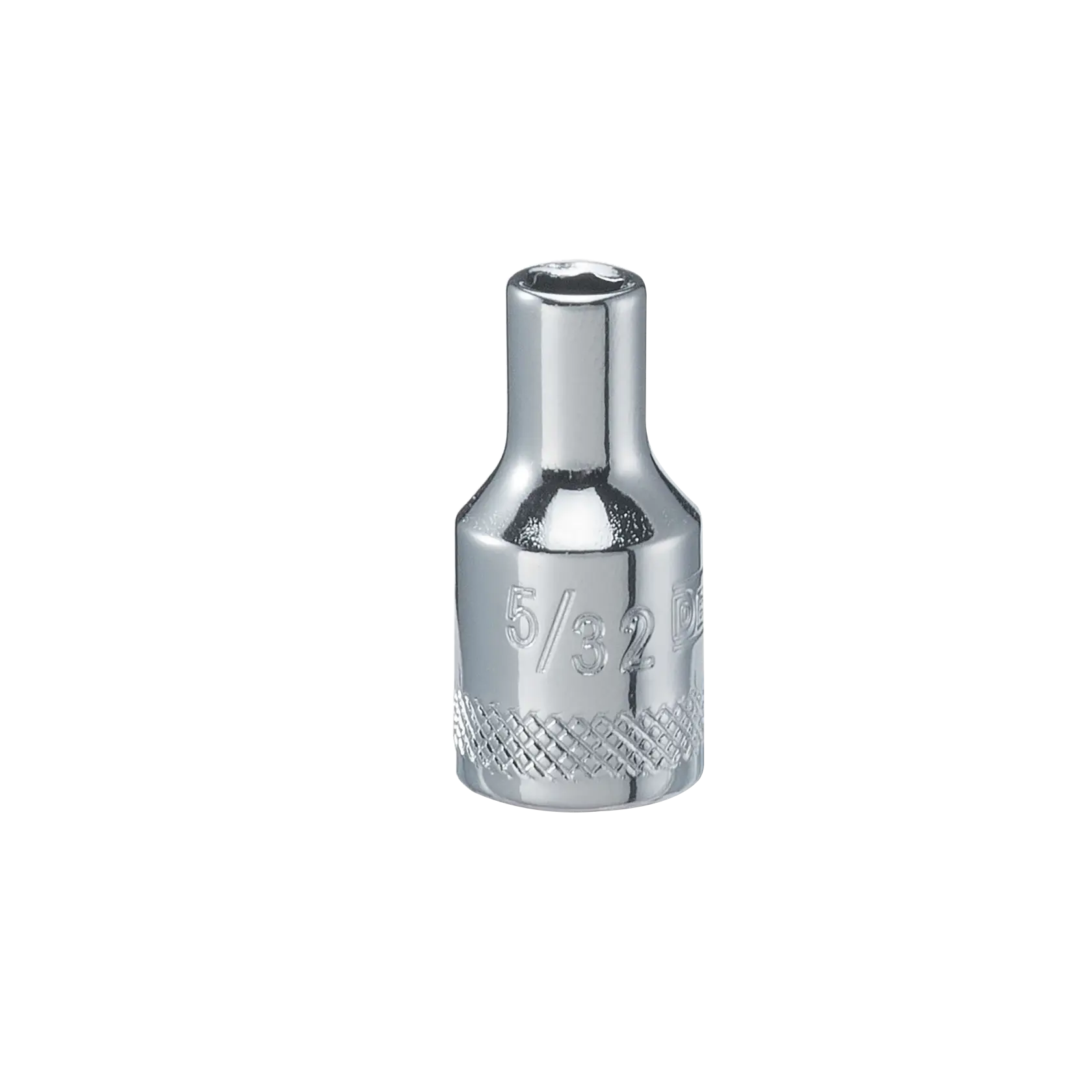 A Dewalt chrome socket, marked with size 5/32 inch, used for fastening or loosening nuts and bolts.