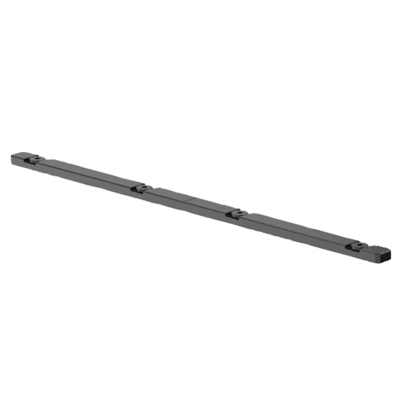 A black, rectangular rail bar accessory, shown on a white background. Designed for DEWALT tools.