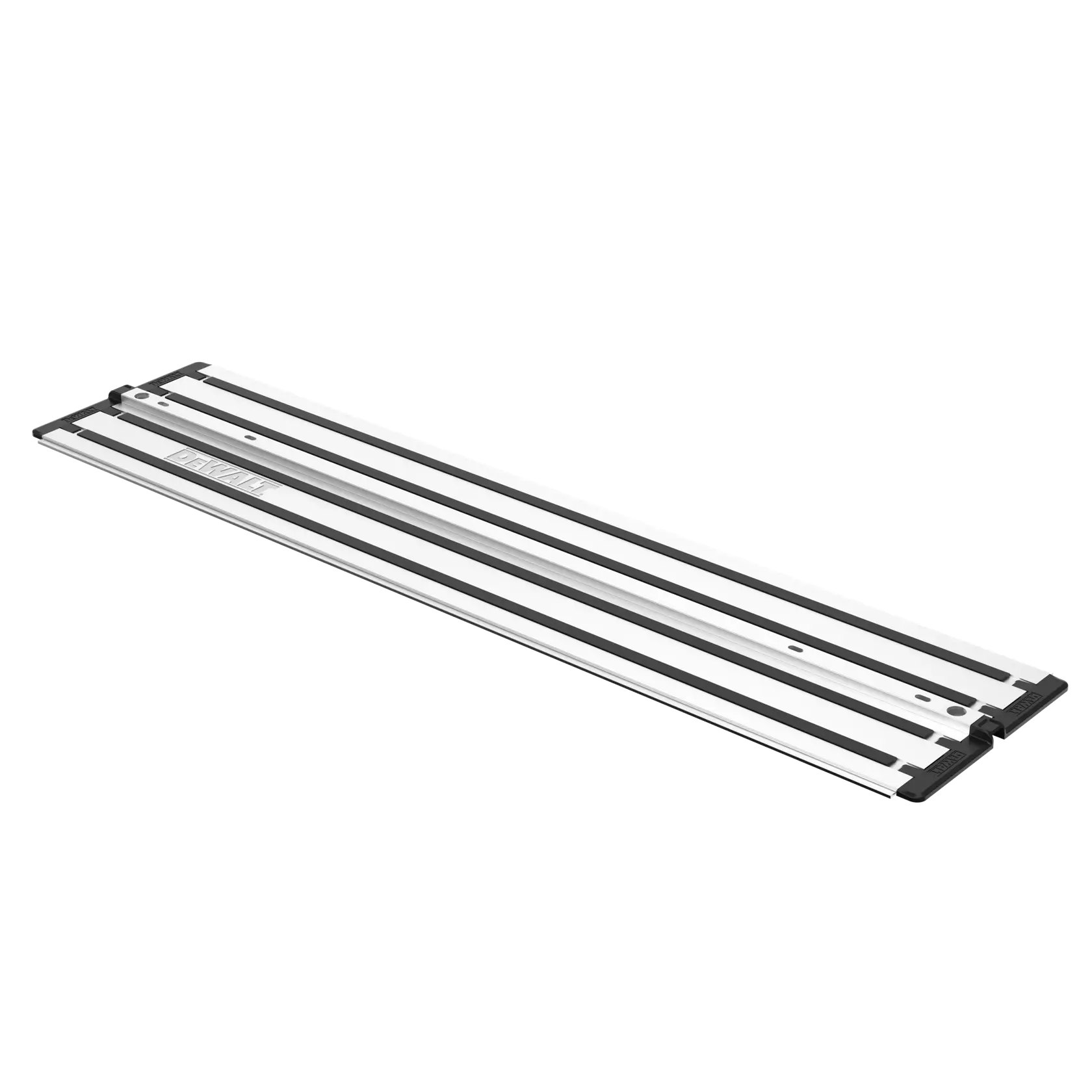 DEWALT DWS5130 metal track guide for saws, rectangular with black strips, shown on a white background.