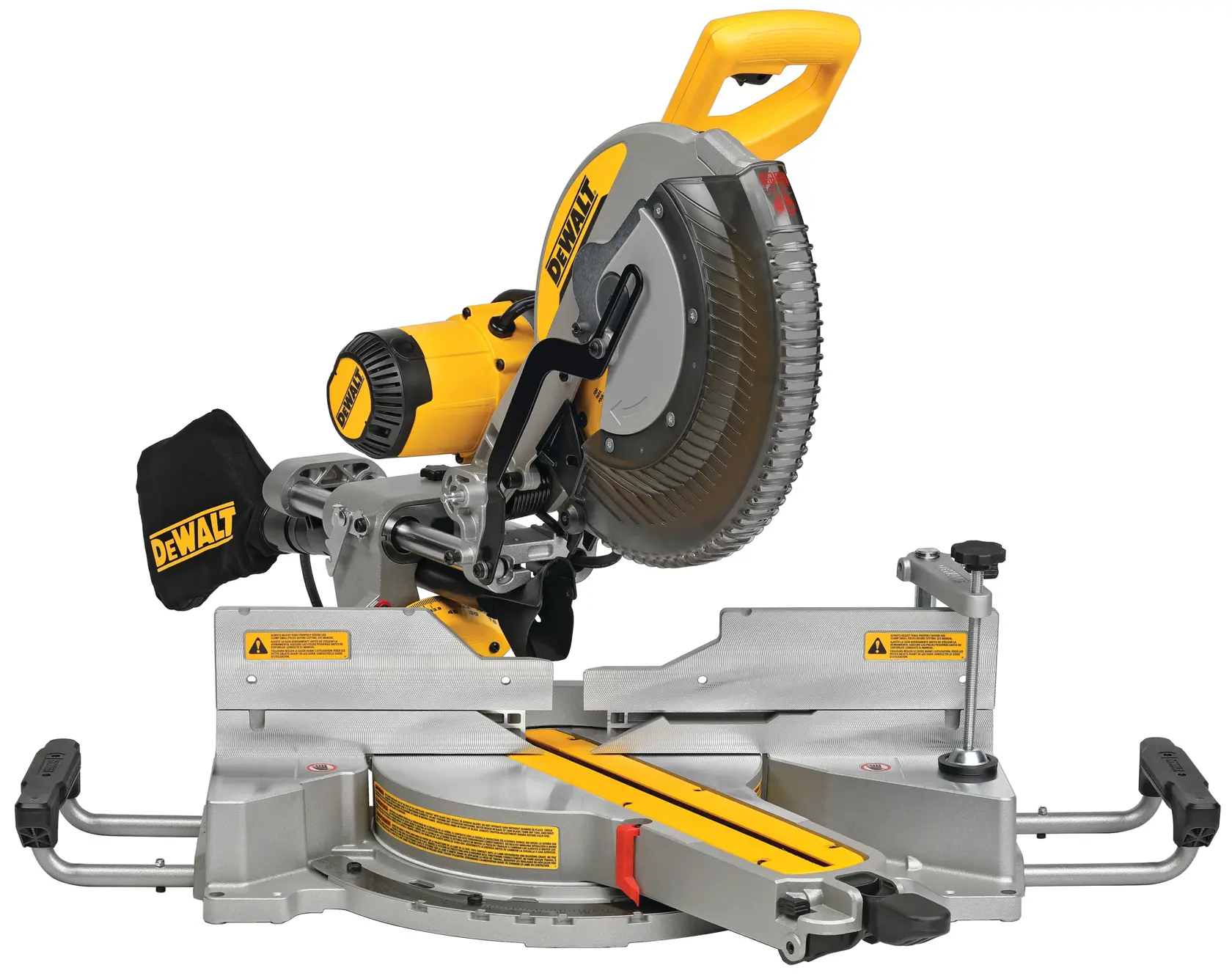 DEWALT miter saw for photography, SKUs DWS780 and DWS780KIT, shown with yellow handle and blade guard.