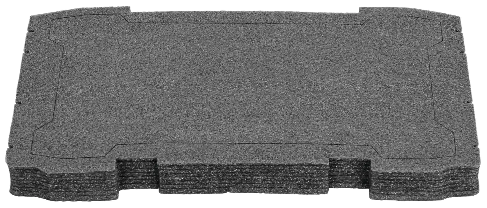 A stack of gray foam inserts designed to fit into a DEWALT tool box for organizing and protecting tools.