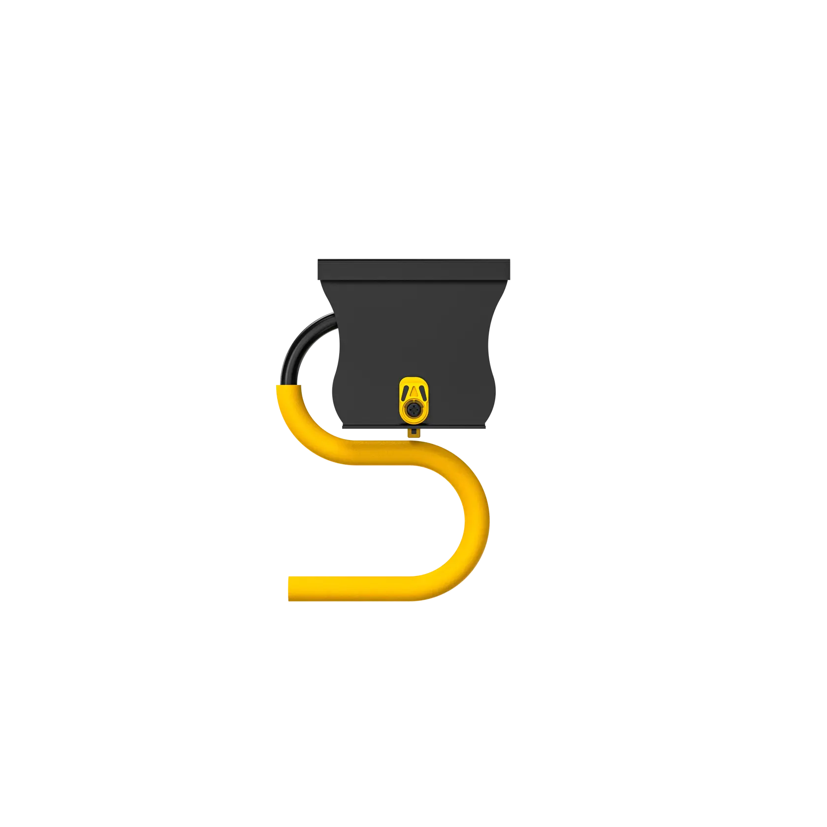 A DEWALT DWST82808 photography accessory with a black rectangular body and a yellow curved support, displayed against a white background.