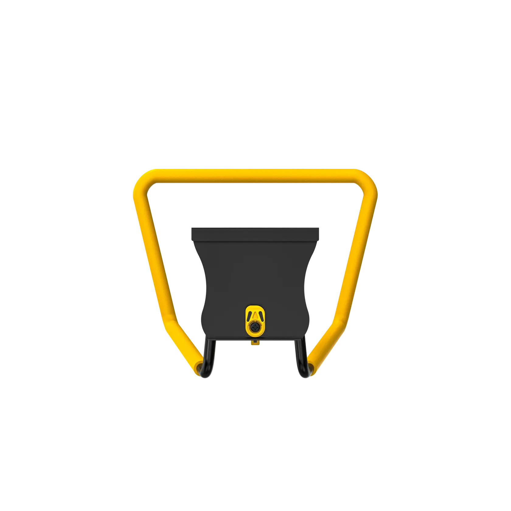 Front view of a DEWALT photography accessory featuring a yellow frame and black central component with a yellow detail at the bottom, isolated on a white background.