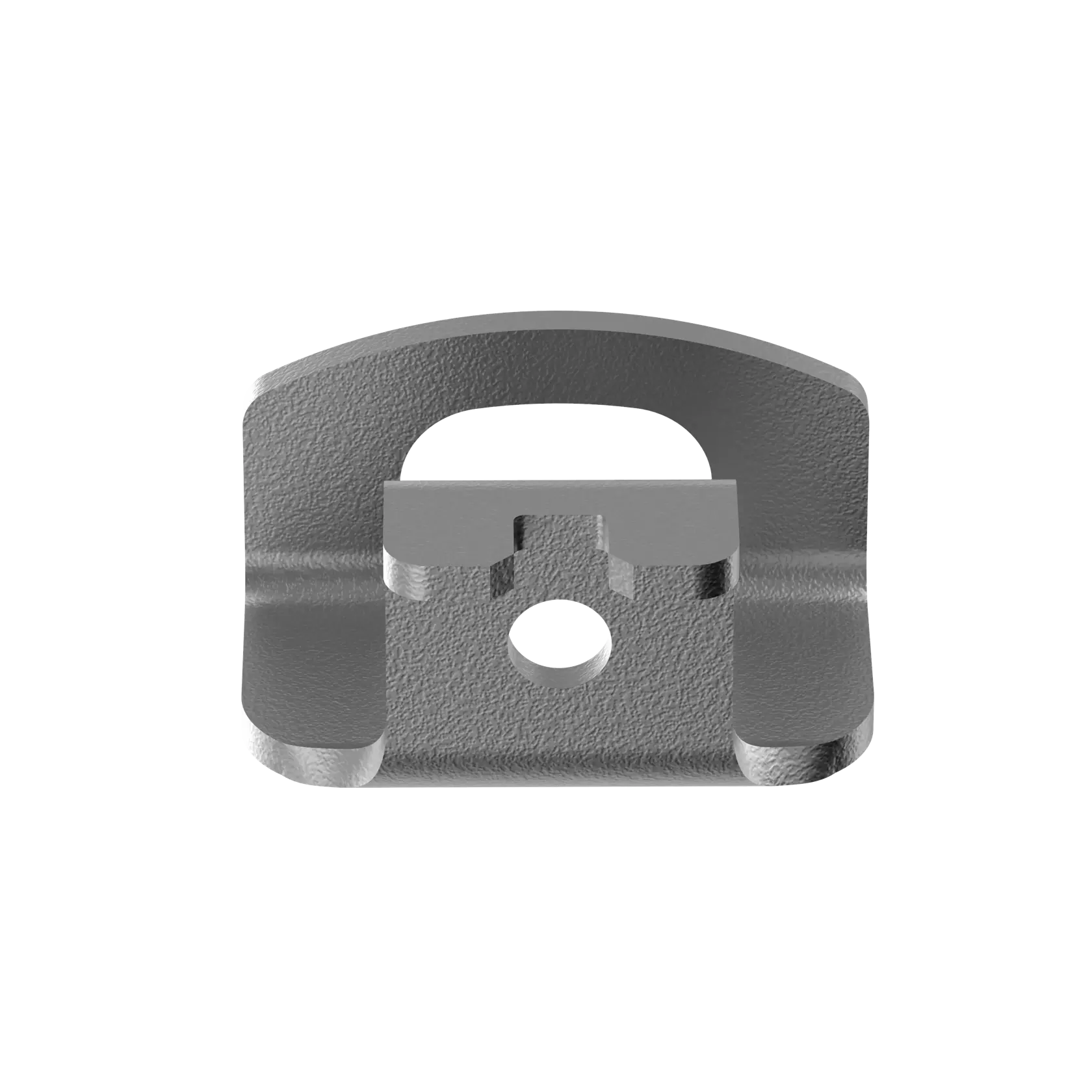 A close-up image of a gray metal photography accessory bracket with a central hole, used for mounting or securing a camera or equipment.
