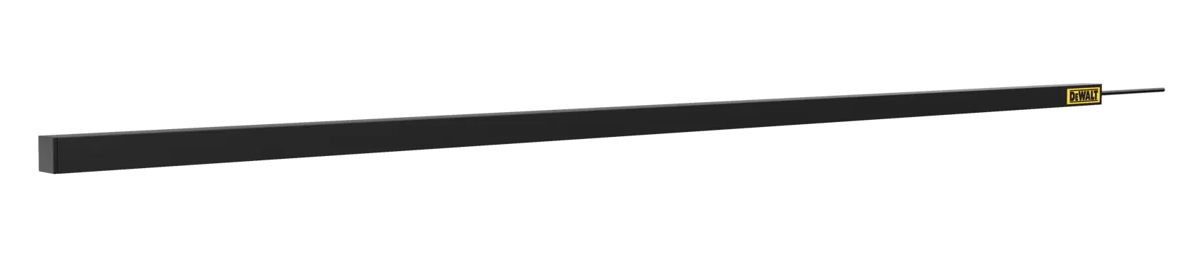 A long, black metal wall-mounted photography rail with the DEWALT logo on one end, shown against a white background.