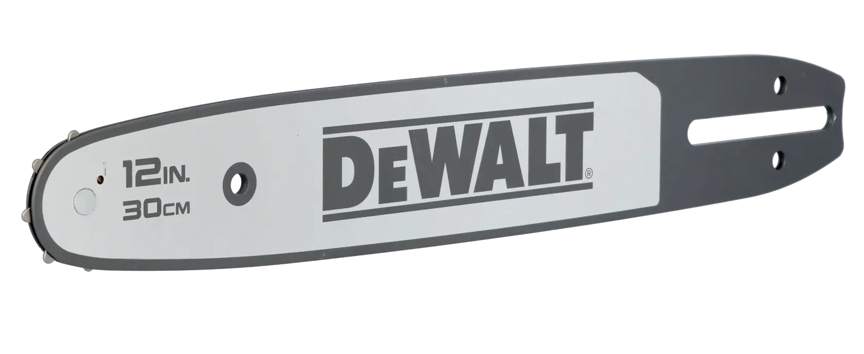 A DEWALT chainsaw guide bar with a length of 12 inches (30 cm), shown against a white background.