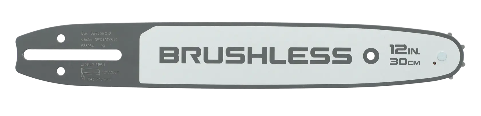A DEWALT 12-inch (30 cm) brushless chainsaw bar, shown against a white background.