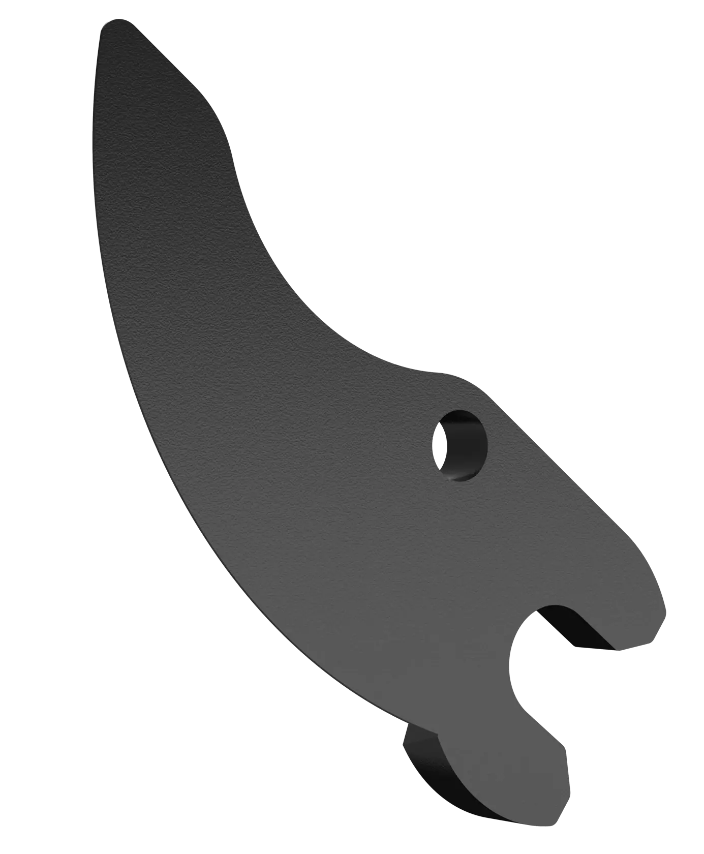 A close-up view of a black metal photographic accessory part with a curved blade, a hole near the center, and an open-ended slot at one end. The item is associated with DEWALT and is used in photography equipment.