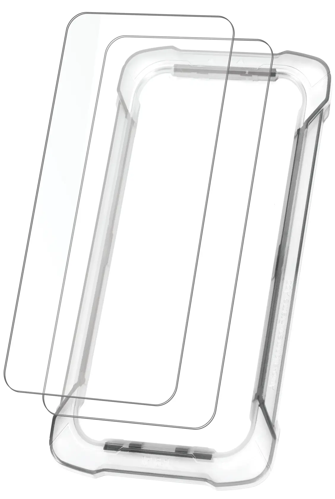 Clear tempered glass protective screen covers shown with a transparent rectangular case, designed for photography accessories.