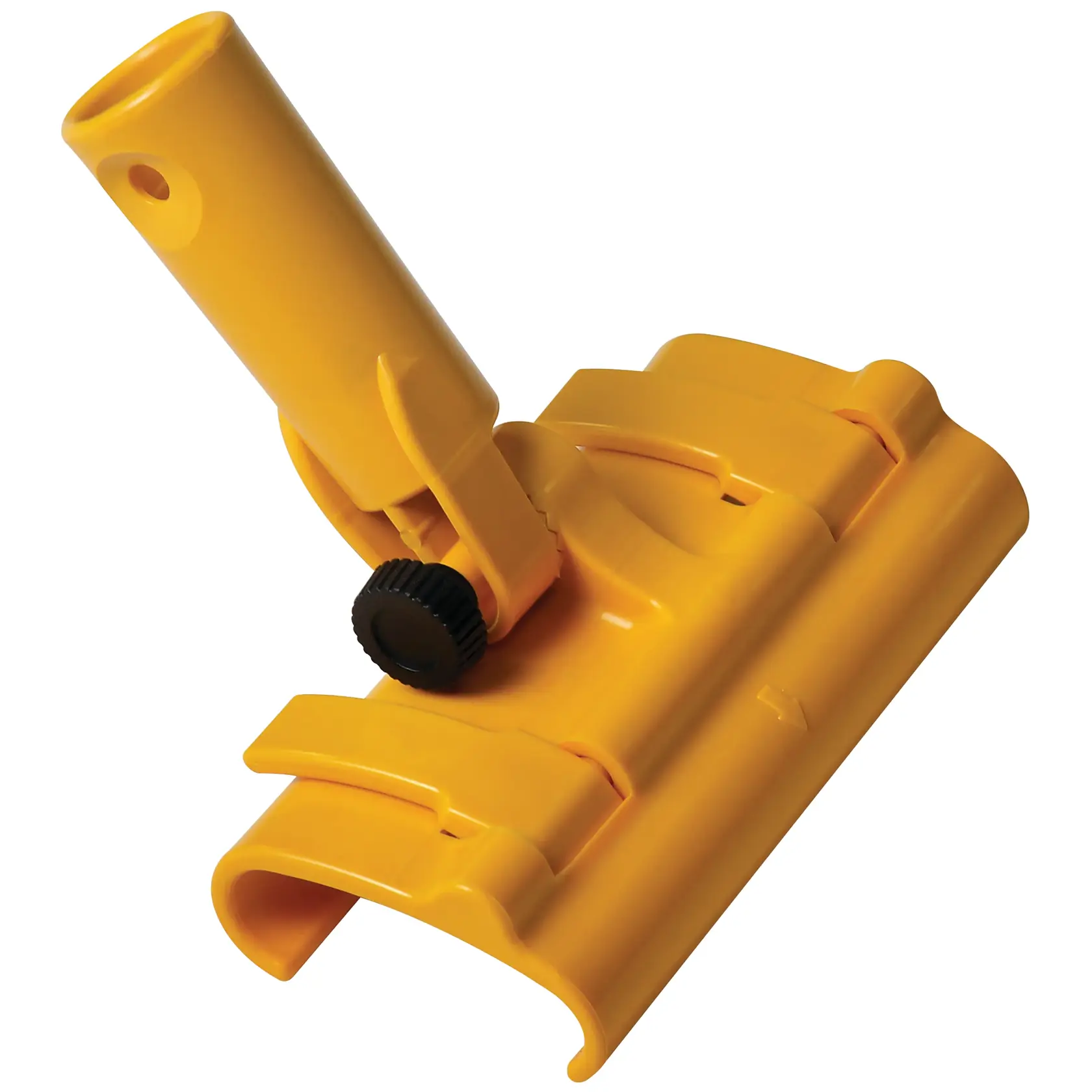 A yellow DEWALT drywall pole sander head with an adjustable attachment and knob, designed for smoothing drywall surfaces.