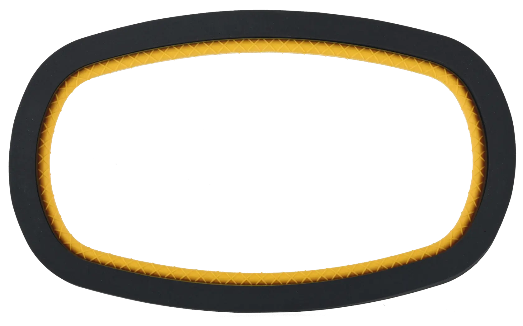 Oval DEWALT photography accessory with a black frame and yellow inner lining.