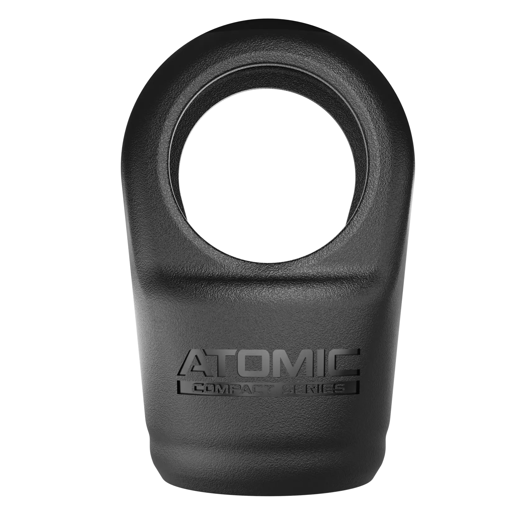 A close-up image of a black plastic or metal protective cover with a circular opening at the top. The product has 'ATOMIC COMPACT SERIES' embossed on its surface. This item is likely an accessory or attachment part.